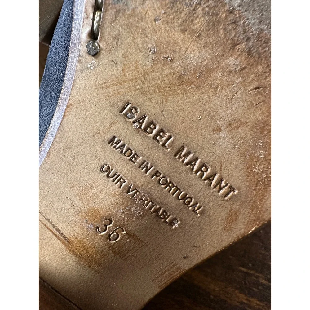 Isabel Marant Dicker Black‎ Suede Ankle Boots Stacked Wooden Heel EU 36 o US 5.5